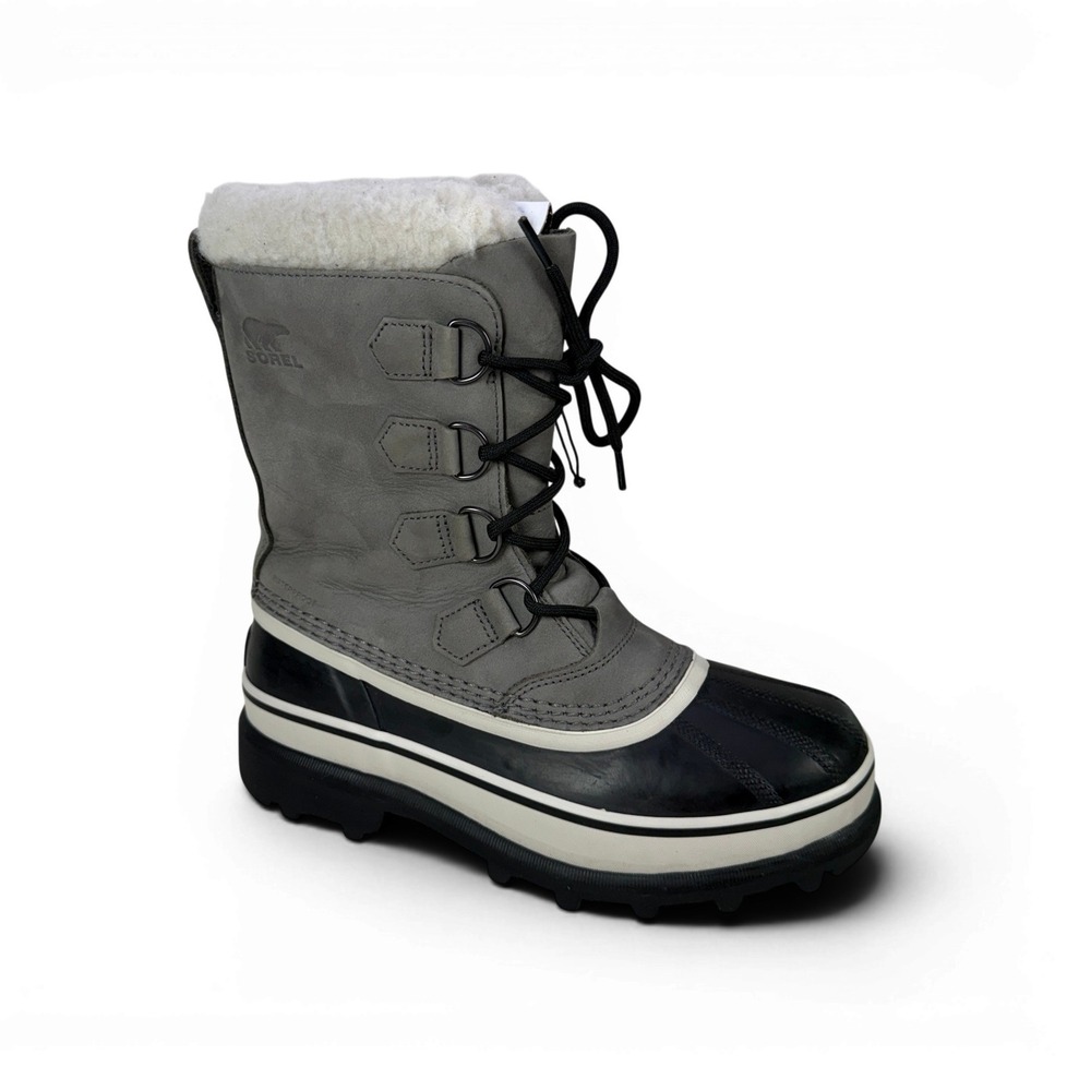 Sorel Caribou Winter Snow Boots Women 7.5 Shale Grey Nubuck WP Black Rubber